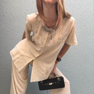 No label vintage beige top and bottom set (sold together) 🫖